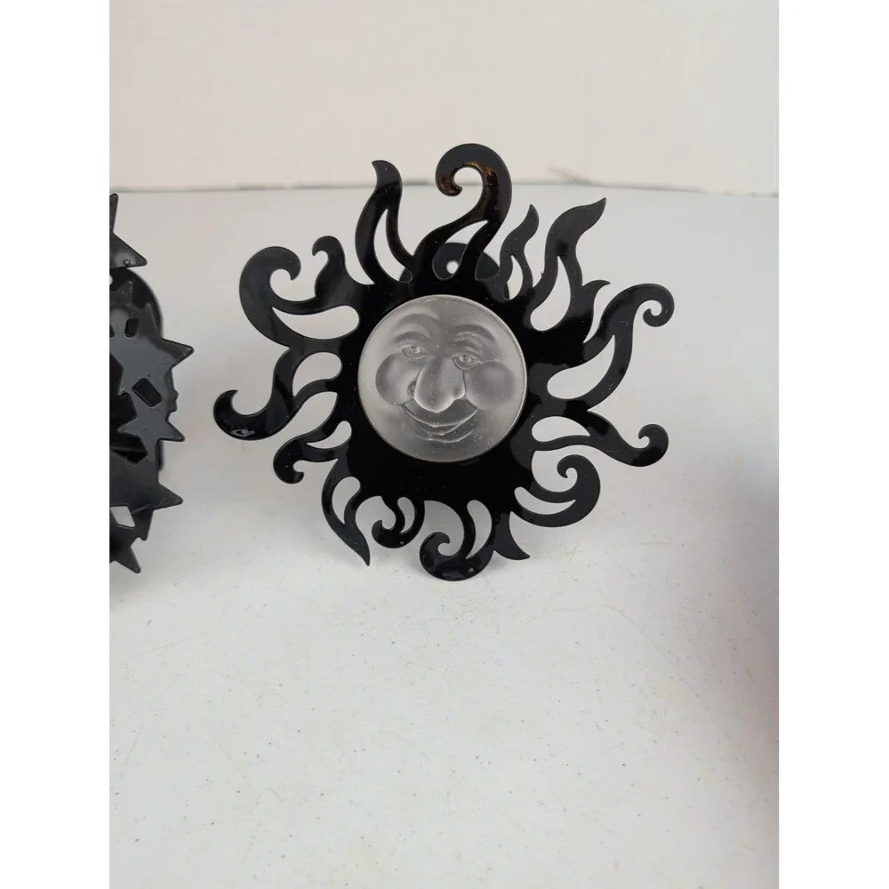 Vintage 90’s PartyLite Celestial Sun & Moon Wall Sconces-Black & Frosted Glass